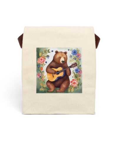 91358 271 400x480 - Folk Art Bear Playing Guitar Canvas Lunch Bag With Strap