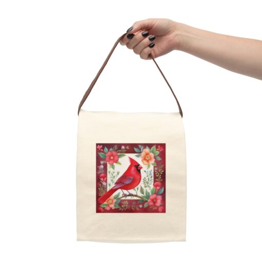 Folk Art Male Cardinal Canvas Lunch Bag With Strap
