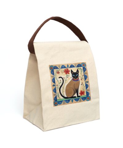 91358 280 400x480 - Folk Art Siamese Cat Canvas Lunch Bag With Strap