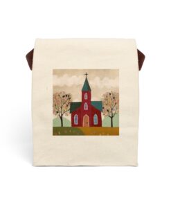 Folk Art Church Canvas Lunch Bag With Strap