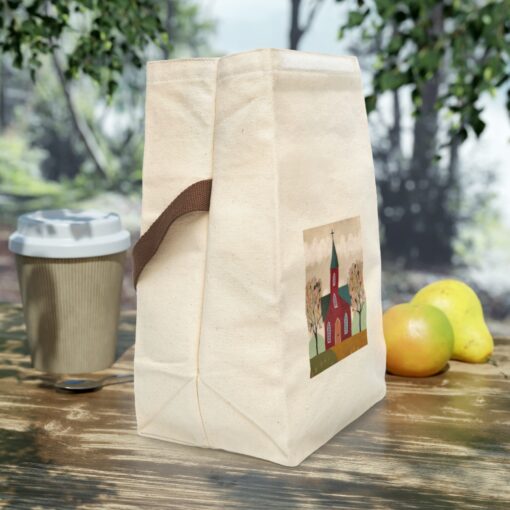 Folk Art Church Canvas Lunch Bag With Strap