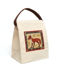Folk Art Red Fox Canvas Lunch Bag With Strap