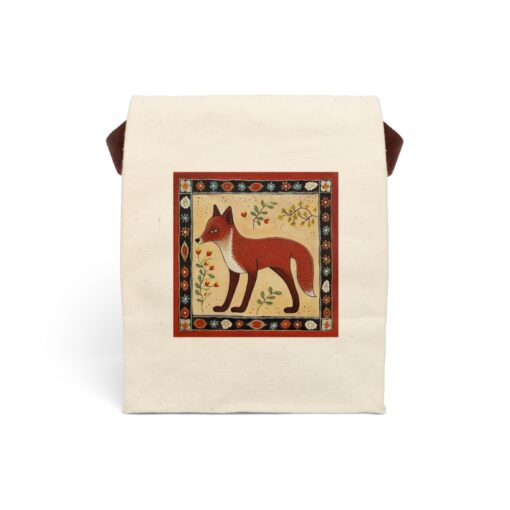 Folk Art Red Fox Canvas Lunch Bag With Strap