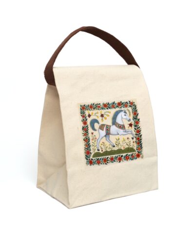 91358 305 400x480 - Folk Art White Horse Canvas Lunch Bag With Strap
