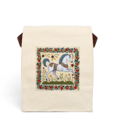 91358 306 400x480 - Folk Art White Horse Canvas Lunch Bag With Strap