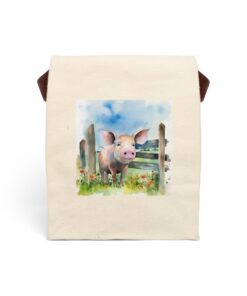 Folk Art  Pig Canvas Lunch Bag With Strap