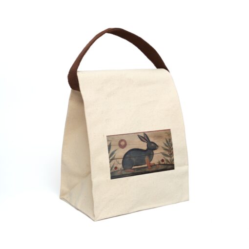 Folk Art Rabbit Panel Canvas Lunch Bag With Strap