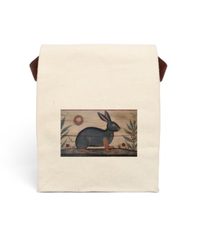 91358 321 400x480 - Folk Art Rabbit Panel Canvas Lunch Bag With Strap