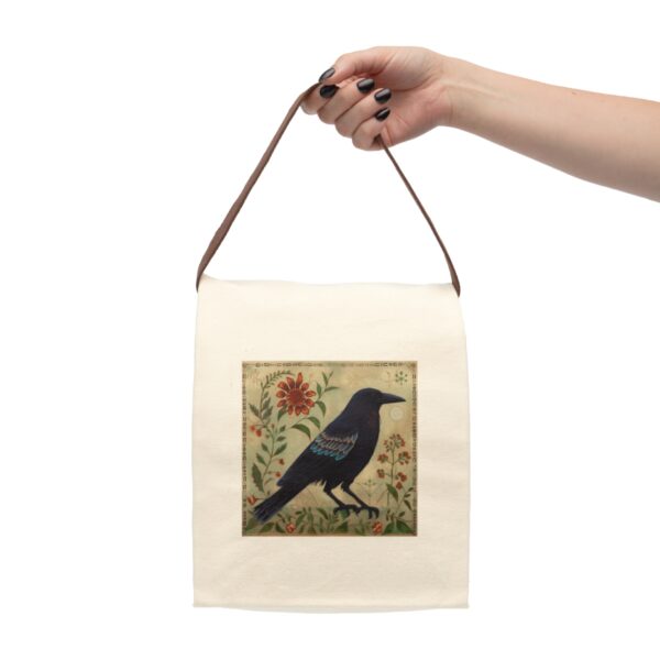 Folk Art Crow Canvas Lunch Bag With Strap