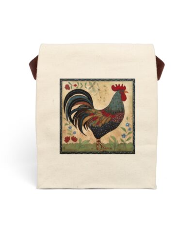 91358 331 400x480 - Folk Art Rooster Canvas Lunch Bag With Strap