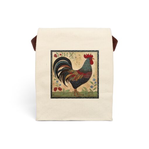 Folk Art Rooster Canvas Lunch Bag With Strap