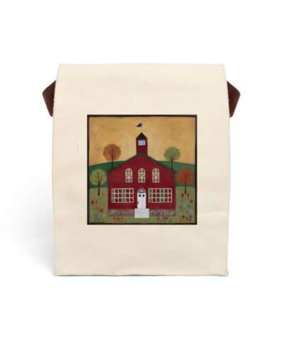 Folk Art Schoolhouse Canvas Lunch Bag With Strap