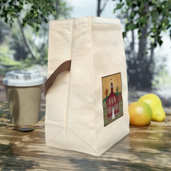 Folk Art Schoolhouse Canvas Lunch Bag With Strap
