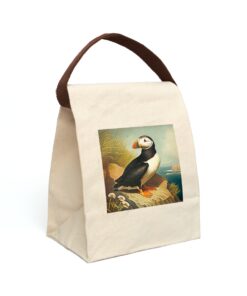 Vintage Naturalist Illustration of a Puffin Canvas Lunch Bag With Strap