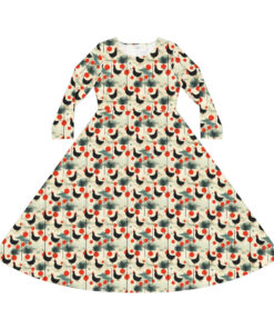 Mid-Century Modern Chicken Rooster Pattern Women’s Long Sleeve Dance Dress – Gift for the Botanical Cottagecore Aesthetic Nature Lover