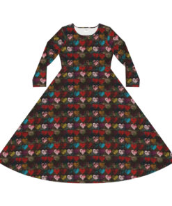 BOHO Grunge Heart Pattern Women’s Long Sleeve Dance Dress – Gift for the Botanical Cottagecore Aesthetic Nature Lover