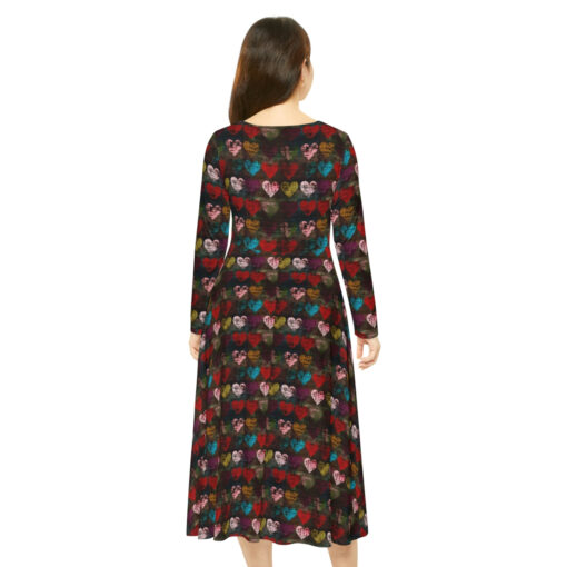 BOHO Grunge Heart Pattern Women’s Long Sleeve Dance Dress – Gift for the Botanical Cottagecore Aesthetic Nature Lover