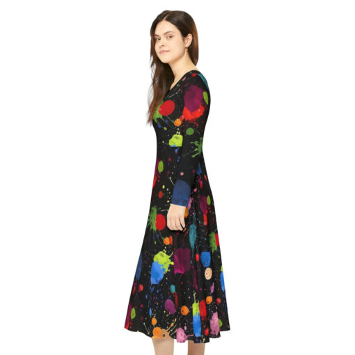 Acrylic Paint Splatter Art Pattern Women’s Long Sleeve Dance Dress – Gift for the Botanical Cottagecore Aesthetic Nature Lover