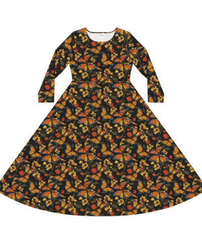 Monarch Butterfly Pattern Women’s Long Sleeve Dance Dress – Perfect Gift for the Botanical Cottagecore Aesthetic Nature Lover