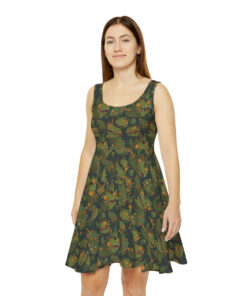 Goblincore Pattern Women’s Skater Dress – Vintage 60’s Style Bohemian Naturalist Dress