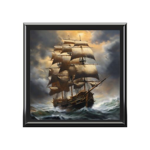 Tall Ship on Stormy Seas Fine Art Print Jewelry Keepsake Box