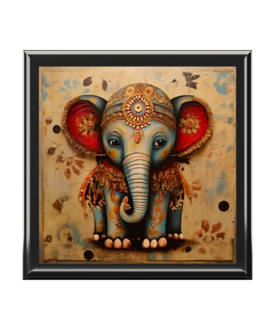 Folk Art Baby Elephant Jewelry Keepsake Box