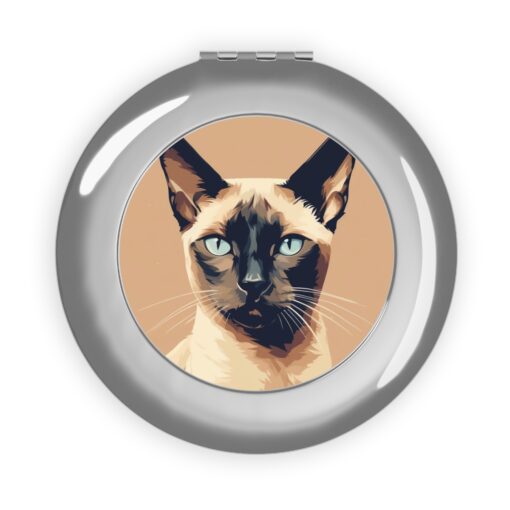 Minimalist Style Siamese Cat Art Print Compact Travel Mirror