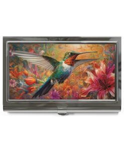 Abstract Expressionism Style Hummingbird in Garden Business Card Holder
