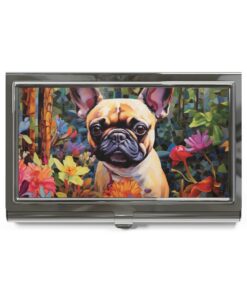 Abstract Expressionism Style French Bulldog in Garden Business Card Holder