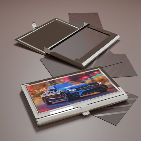 Fine Art Print of a Mercedes Driving at Night Business Card Holder