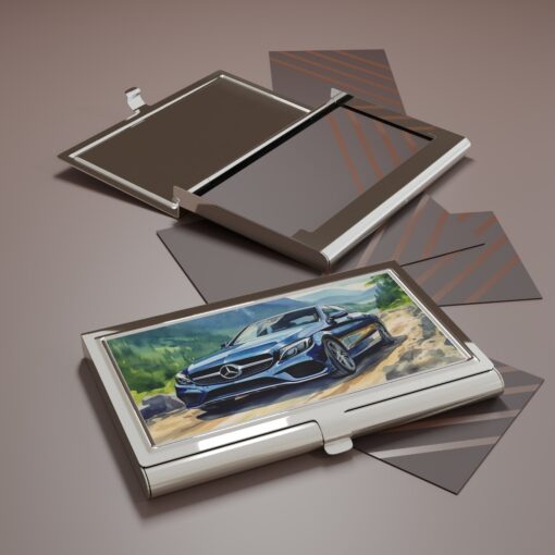 Watercolor Art Print of a Mercedes on Mountain Road Business Card Holder