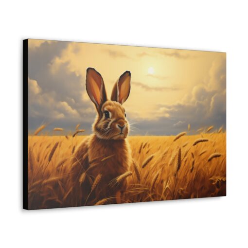 Wild Bunny Rabbit in Wheat Field Naturalism Style Oil Fine Art Print Canvas Gallery Wraps