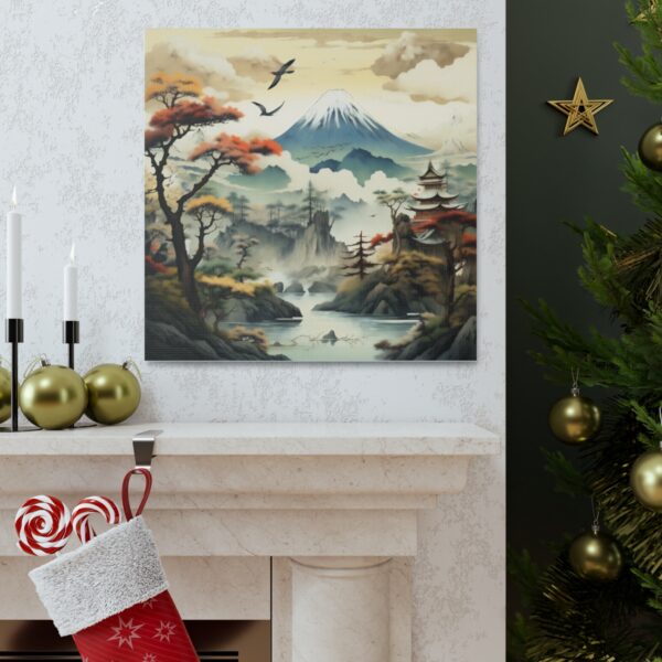 Japandi Mountain Scene Fine Art Print on Canvas Gallery Wraps