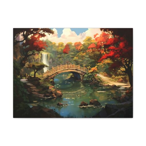 Japandi Bridge in Fall Fine Art Print Canvas Gallery Wraps