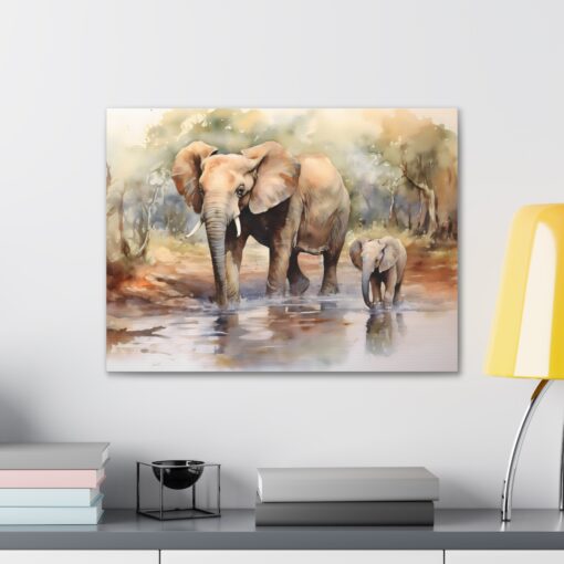 Mother Elephant with Baby Watercolor Painting –  Fine Art Print Canvas Gallery Wraps