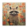 Mid-Century Modern Raccoon in a Garden Canvas Wall Art - This Art Print Makes the Perfect Gift for any Nature Lover. Uplifting Decor.