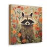 Mid-Century Modern Raccoon in a Garden Canvas Wall Art - This Art Print Makes the Perfect Gift for any Nature Lover. Uplifting Decor.