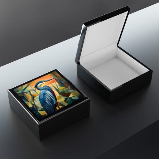 Art Deco Great Blue Heron Fine Art Print Jewelry Keepsake Trinkets Box