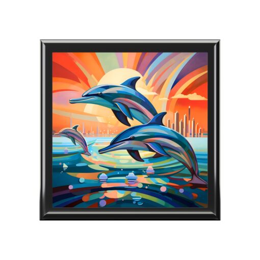 Art Deco Dolphins Jumping Fine Art Print Jewelry Keepsake Trinkets Box