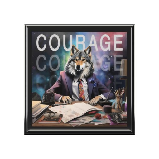 Courage Wolf Businessman Jewelry Keepsake Trinkets Box