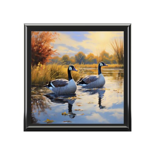 Pair of Canadian Geese on a Pond Jewelry Keepsake Trinkets Box