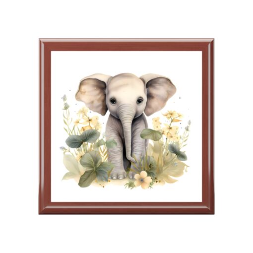 Japandi Style Baby Elephant Fine Art Print Jewelry Keepsake Trinkets Box