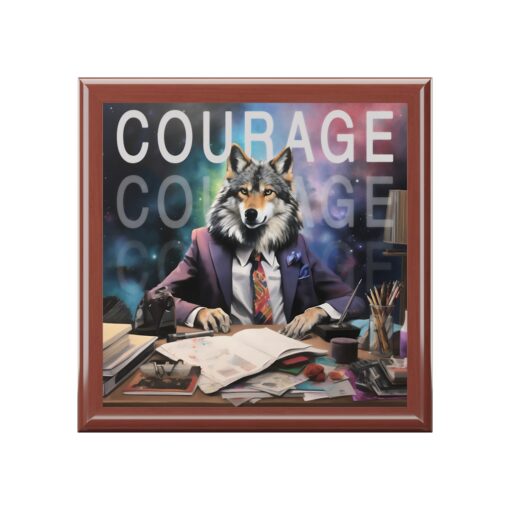 Courage Wolf Businessman Jewelry Keepsake Trinkets Box