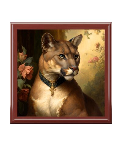 72882 192 400x480 - Vintage Antique Mountain Lion Puma Portrait Wood Keepsake Jewelry Box with Ceramic Tile Cover
