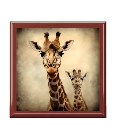 Discover Timeless Elegance: Giraffe Mother and Baby Portrait Adorns Our Exquisite Wooden Jewelry Trinket Box!