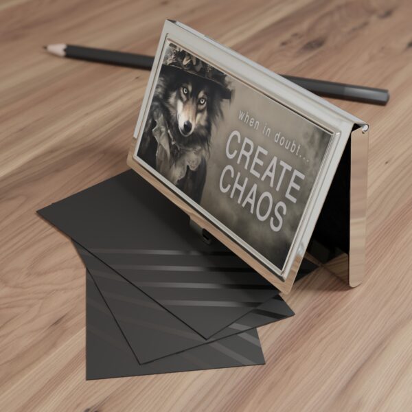 When in Doubt… Create Chaos Wolf Businesswoman Quote Business Card Holder