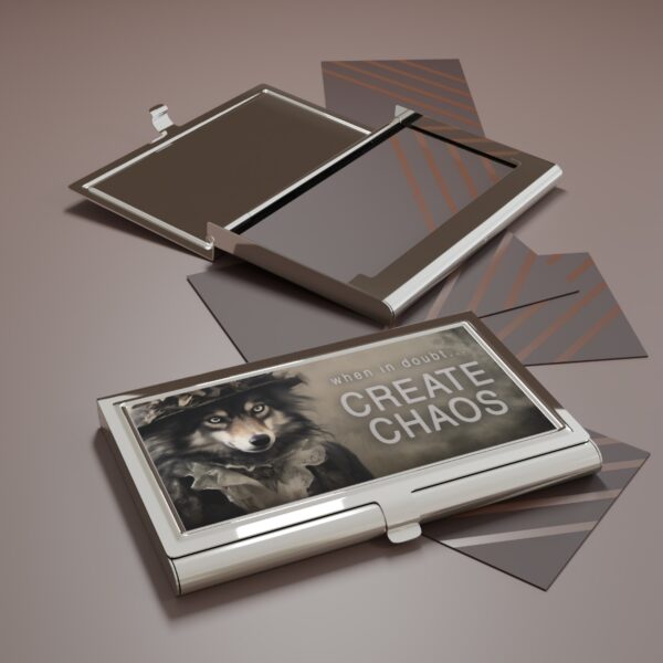 When in Doubt… Create Chaos Wolf Businesswoman Quote Business Card Holder