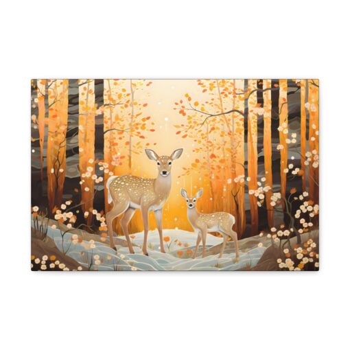 Japandi Doe and Fawn in Birch Forest Scene Fine Art Print Canvas Gallery Wraps