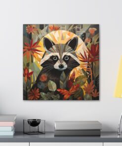 Art Deco Raccoon Portrait Canvas Wall Art – This Art Print Makes the Perfect Gift for any Nature Lover. Uplifting Decor.