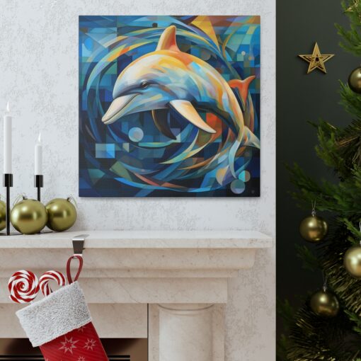 Abstract Dolphin Canvas Wall Art – This Art Print Makes the Perfect Gift for any Nature Lover. Uplifting Decor.
